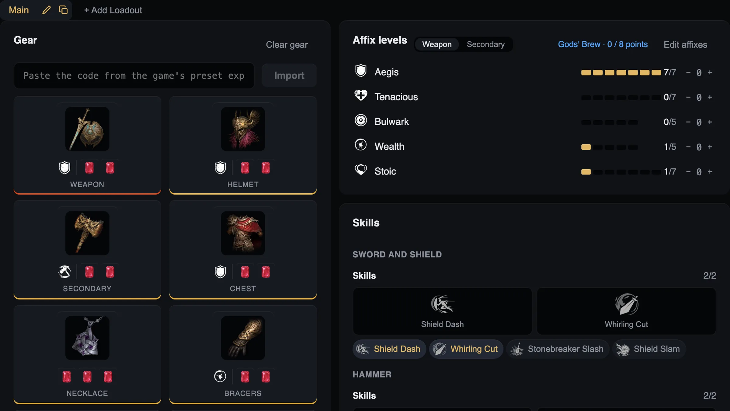 The Build Planner editing a build's gear and loadouts